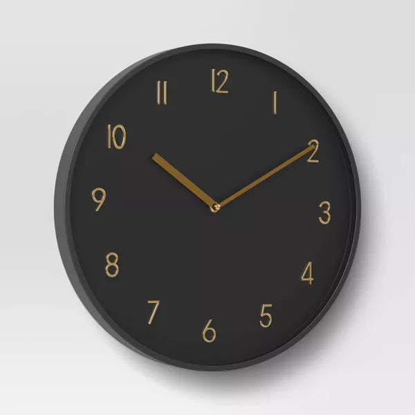 Luxe Wall Clock Black/Brass - Sleek Round Design for Home Decor