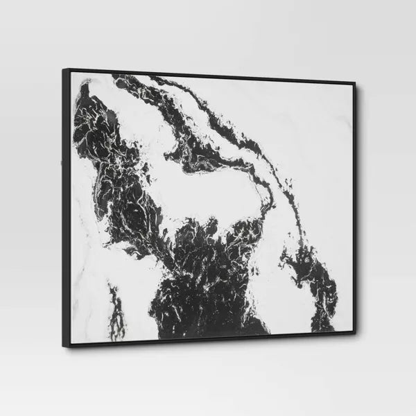 1pk Marble Framed Printed Canvases Black/Tan