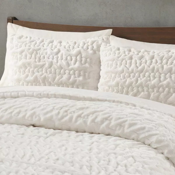 3pc Dakota Ruched Fur Down Alternative Comforter Set Ivory - King/California King