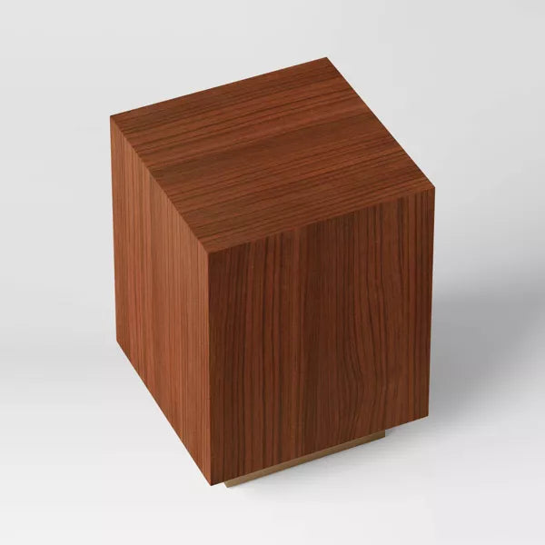 Wood and Metal Plinth Accent Table