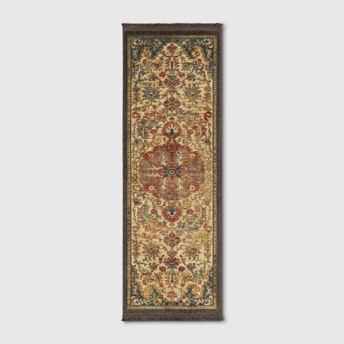 2'4" x 7' Floral Woven Medallion Persian Rug - Beige SHOWROOM ITEM