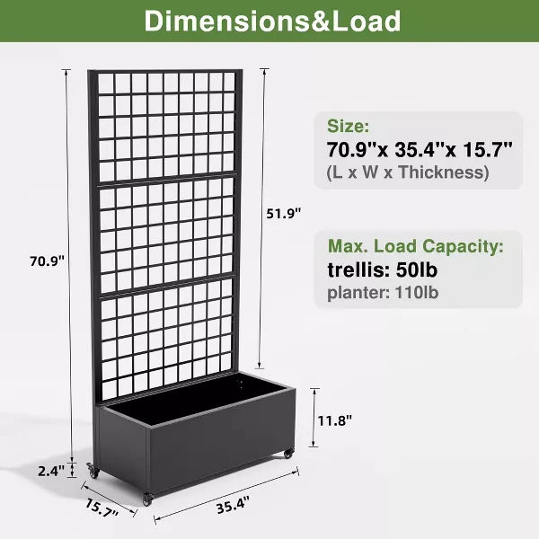 Black Metal Rectangle Planting Box with Climbing Frame Decorative Art Panel