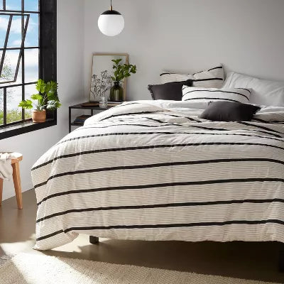5pc Modern Stripe Comforter Set Off-White - Full/Queen