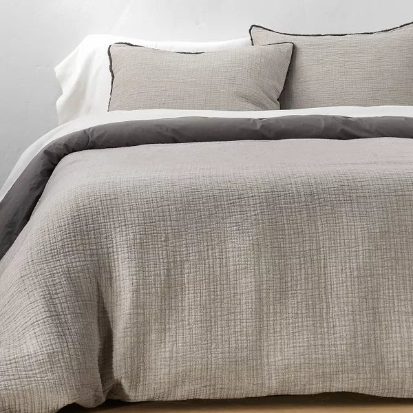 Textured Chambray Cotton Duvet Cover & Sham Set - Full/Queen