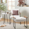 Cushioned Metal & Wood Ottoman - Cream/Black
