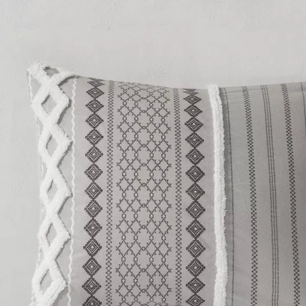 3pc Imani Cotton Printed Duvet Cover Set with Chenille - King/California King