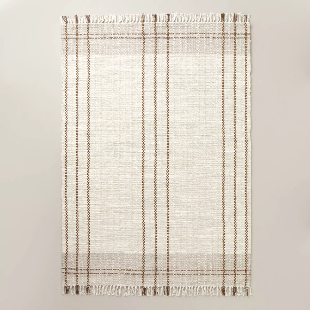 Neutral Color Block Plaid Handmade Woven Area Rug Tan/Cream/Cocoa