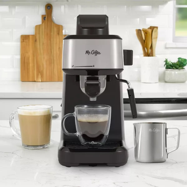 Steam Espresso Maker with Stainless Steel Frothing Pitcher Electric, 8-Cup Capacity, Black