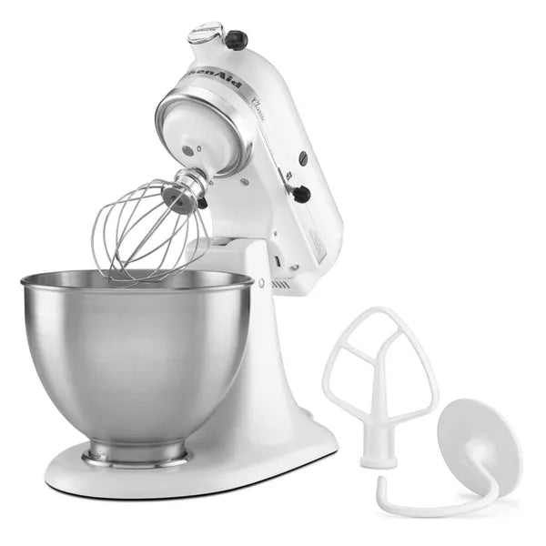 Classic Stand Mixer - White: 10 Speeds, Metal, Dishwasher-Safe, Includes Beater & Dough Hook