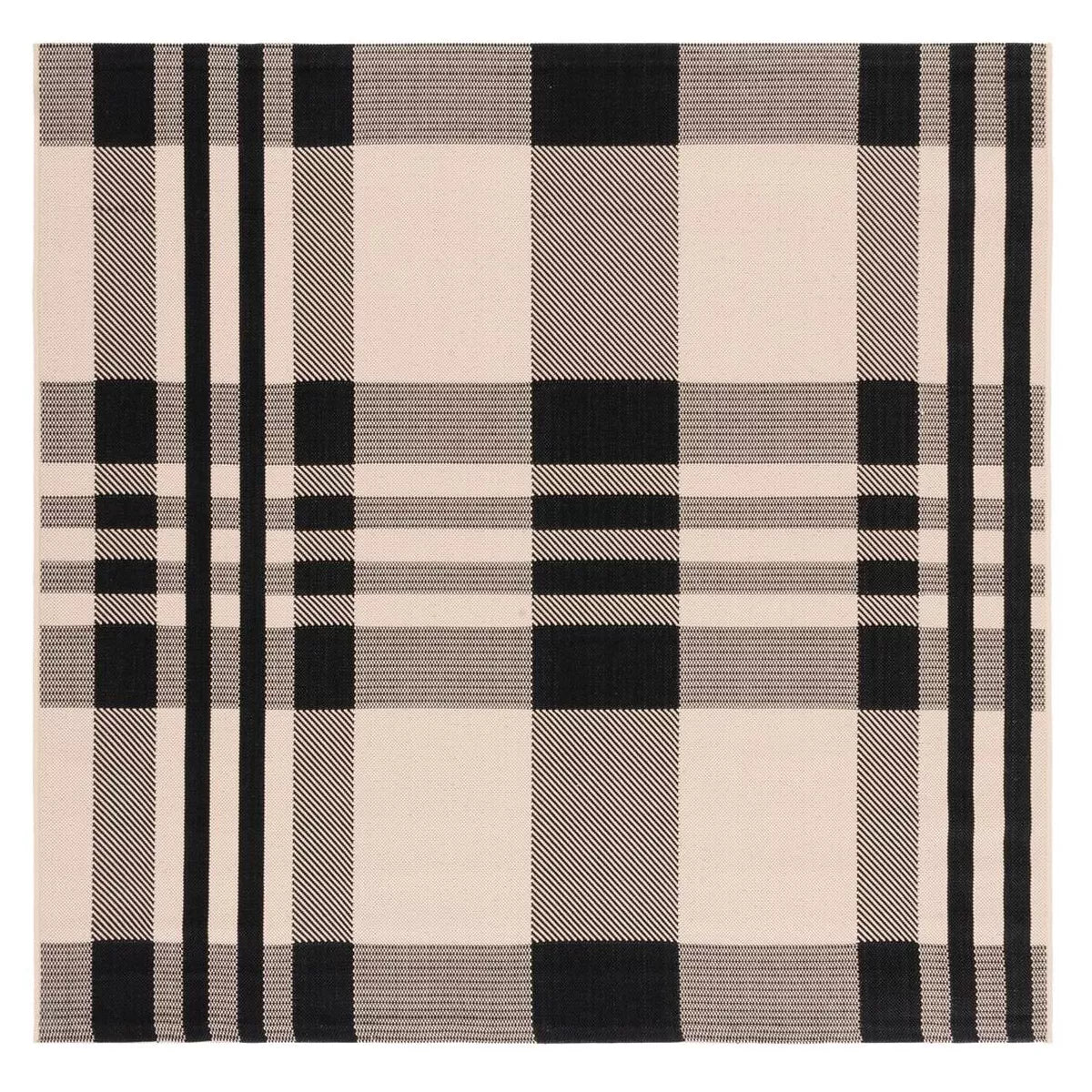 4'x4' Courtyard CY6201 Power Loomed Indoor/Outdoor Area Rug - Black/Bone SHOWROOM ITEM