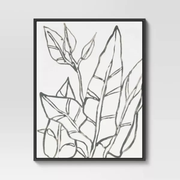 Botanical Sketch Framed Wall Canvas White/Black: Modern Vertical Digital Art Set
