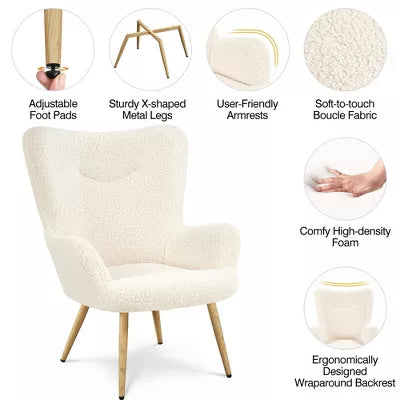 Boucle Accent Chair with Wood-tone Metal Legs
