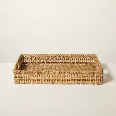 Natural Woven Rectangular Tray with Handles -  Artisanal, Farmhouse Style, Indoor/Outdoor Use