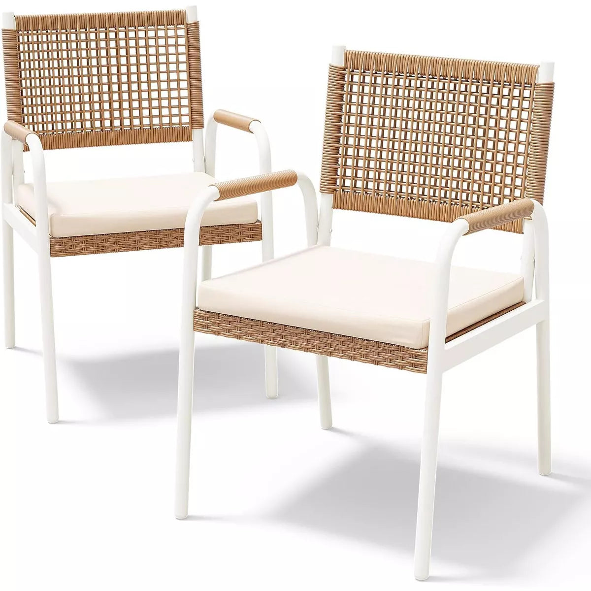 1-Piece Wicker Patio Chairs – Outdoor Wicker with Metal Frame and Stylish Square Rattan Design