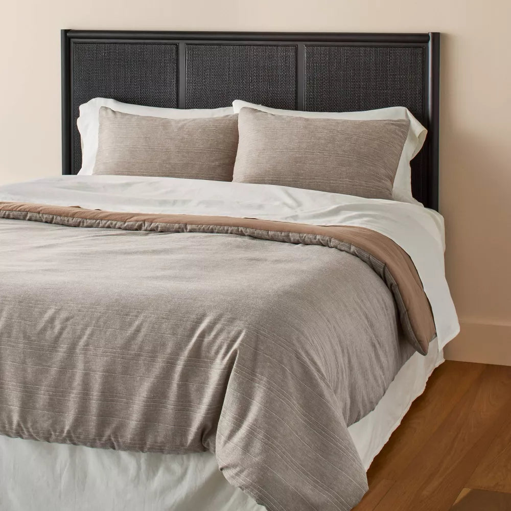 3pc Heathered Stripe Comforter Bedding Set Brown - King