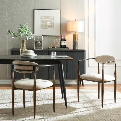 Judith Upholstered Iron Dining Chair (1-Piece), Beige and Black and Gold