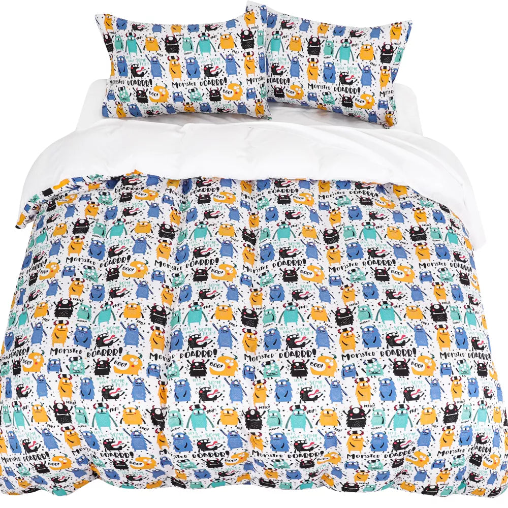 5 Piece Polyester Duvet Cover with 2 Pillowcases Fitted Sheet Flat Sheet Cartoon Series Pattern Kids Bedding Set,  Full
