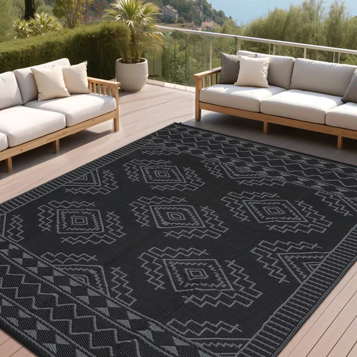 Large Outdoor Waterproof Plastic Straw Rug 9'x12'