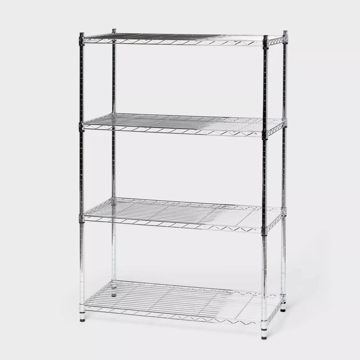 4 Tier Wide Wire Shelving Chrome - Steel Utility Storage, Adjustable Feet & Shelves