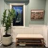 Upholstered Entry Bench with slatted Shelf Cream Boucle