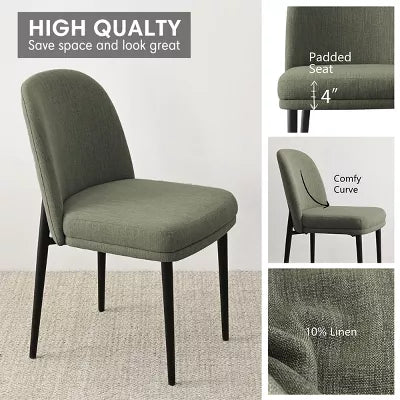 Upholstered Dining Chairs with Linen Blend Fabric and Metal Legs 1-Piece