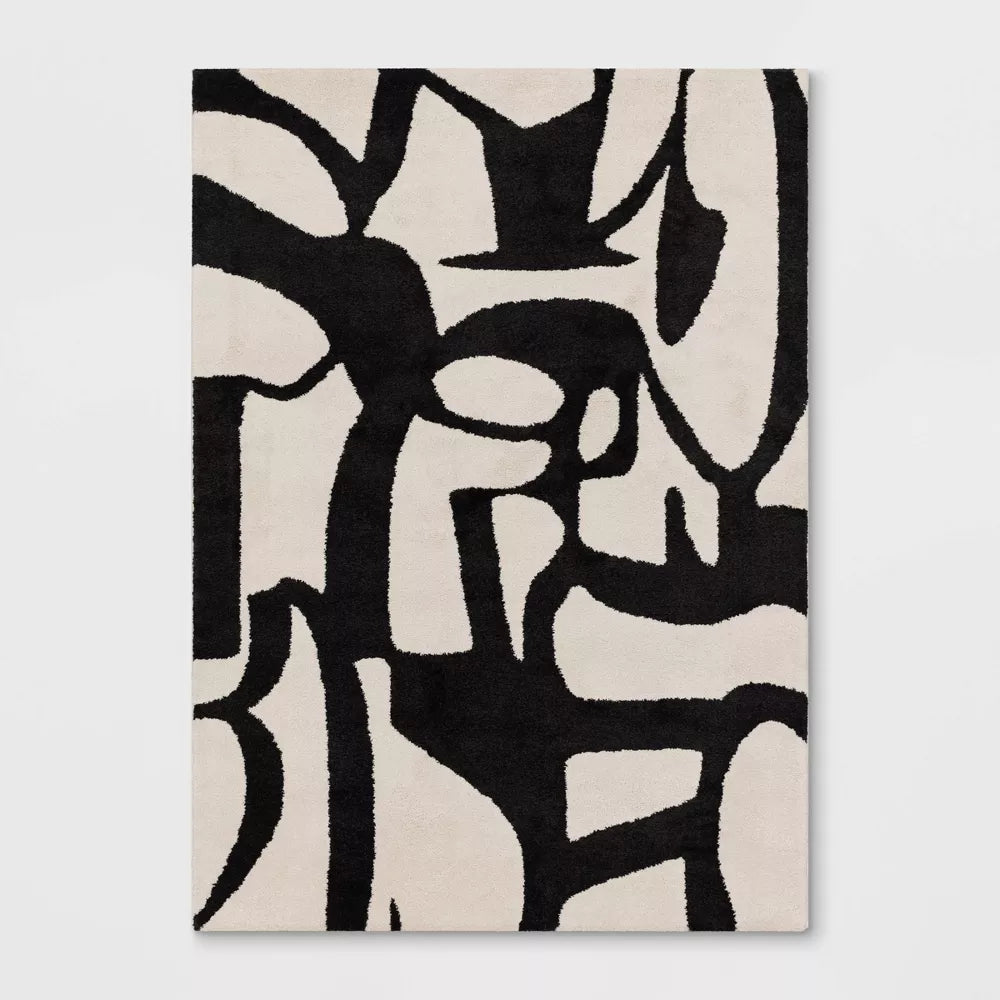 Abstract Inkblot Rug Black/White