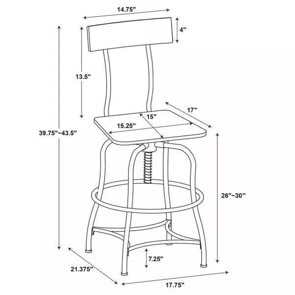 Woodsboro Adjustable Barstool Brown - Metal Frame, Wood Seat, Home Bar Furniture