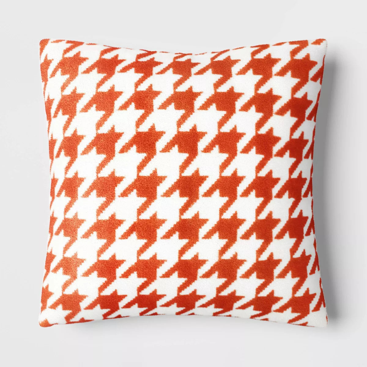 Printed plush Houndstooth Square Throw Pillow with Faux Shearling Reverse
