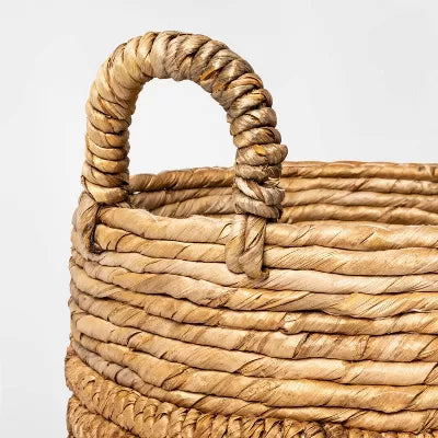 Large Natural Woven Round Basket -  Off-White Decorative Blanket Basket, Abaca, Renewable Material