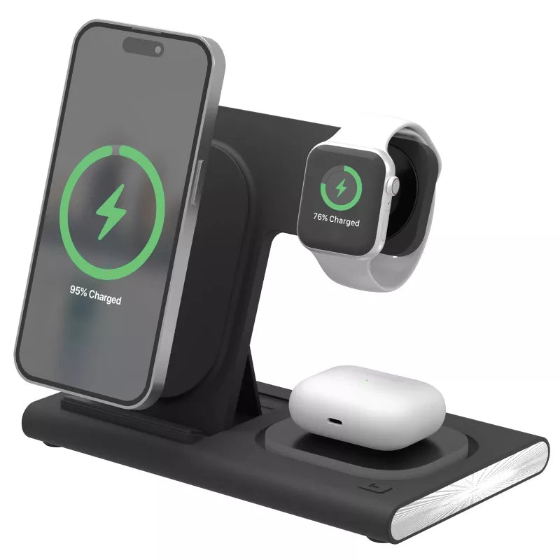 3-in-1 Portable Wireless Charger - Black