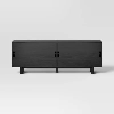 Fluted TV Stand Black - Entertainment Center with Adjustable Shelves