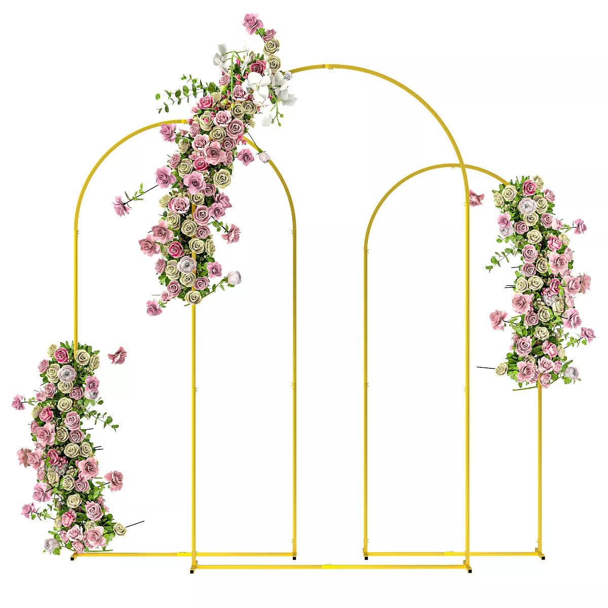 Metal Arch Backdrop Stand Wedding Frame, Balloon Stand Set of 3, Gold