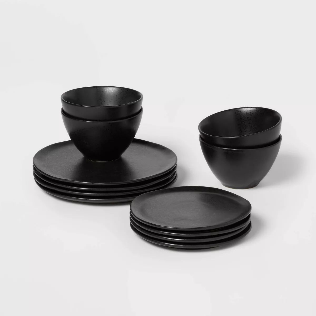 12pc Earthenware Houlton Dinnerware Set Black - Solid Plate & Bowl Dish Set, Microwave & Dishwasher Safe