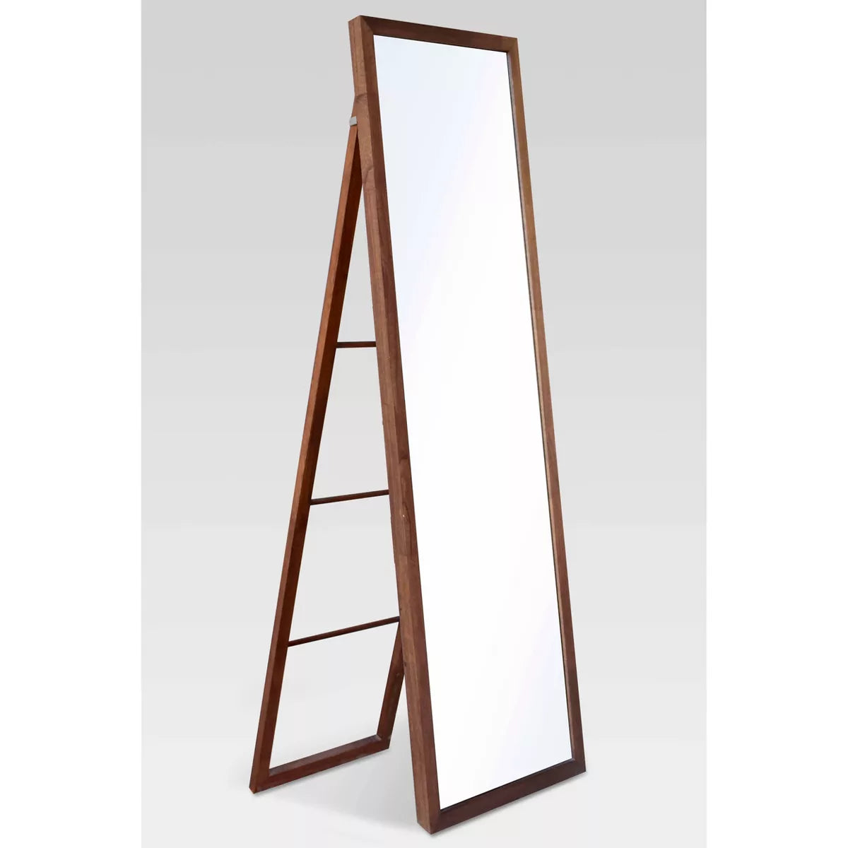 Wood Ladder Standing Mirror Brown - Easel Back, Full Body, Floor-Length, No Assembly Required