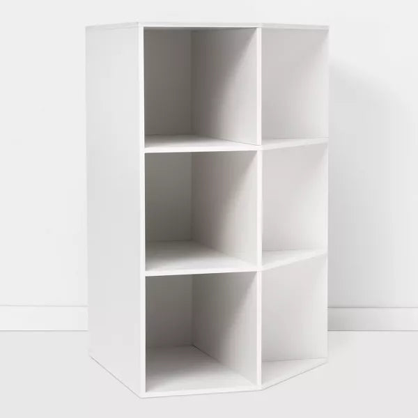 Corner CubeBookshelf White: 9-Compartment Organizer, Fits 11" Cubes, Particle Board Construction