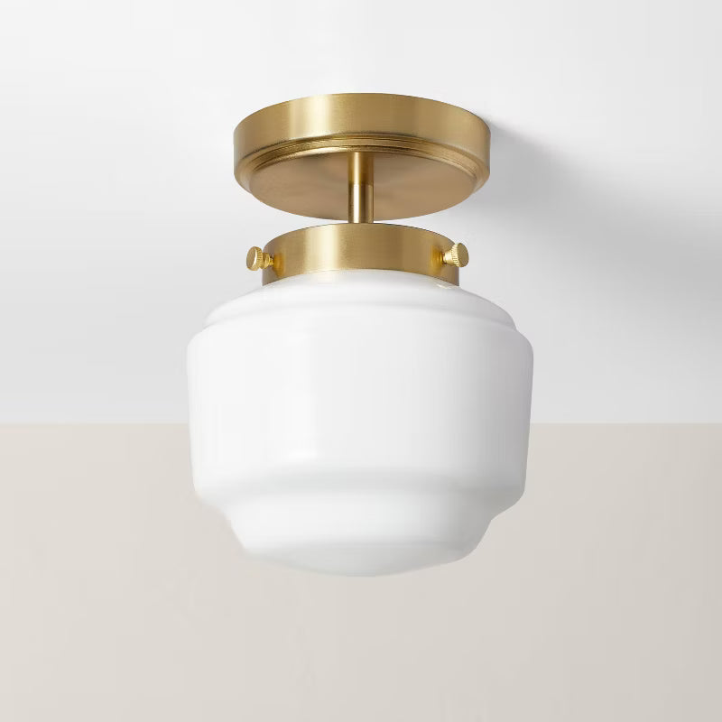 Milk Glass Semi-Flush Mount Ceiling Light