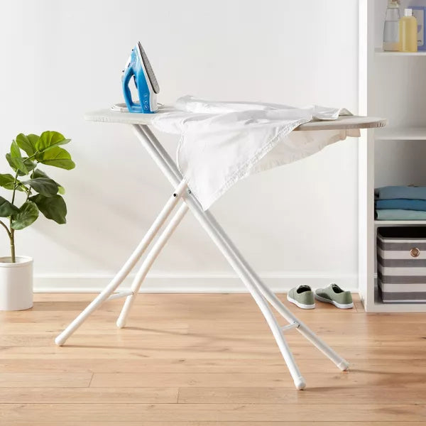 Wide Ironing Board White Metal with Creamy Chai Cover - Full Size, Collapsible Steel Frame