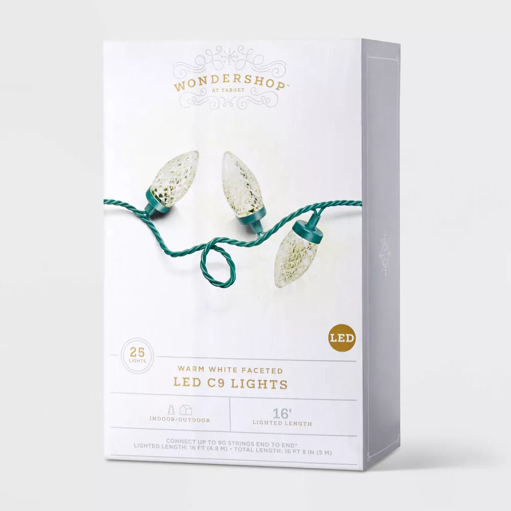 25ct LED C9 Faceted Christmas String Lights with Green Wire, Set of 2, final cut