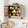 Bathroom Storage Wall Cabinet Double Glass Door 3 Shelf and Towel Rack in Natural
