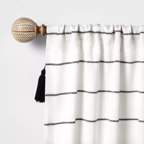 Carved Light Woodtone Ball Curtain Rod Natural