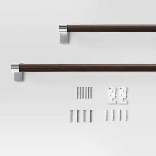 Dark Faux Wood Curtain Rod Nickel