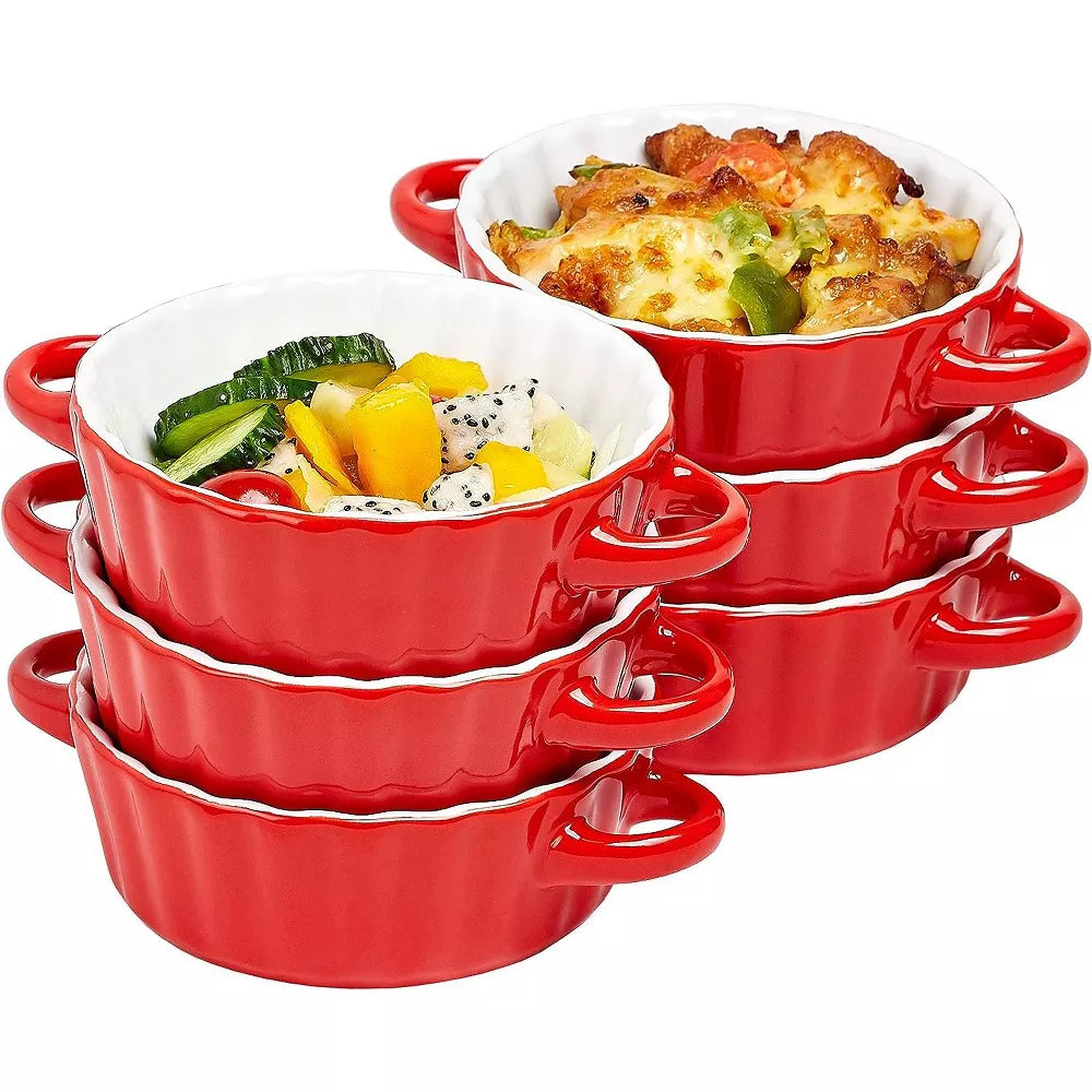 Black Ceramic Ramekin Baking, Set Of 6 Red