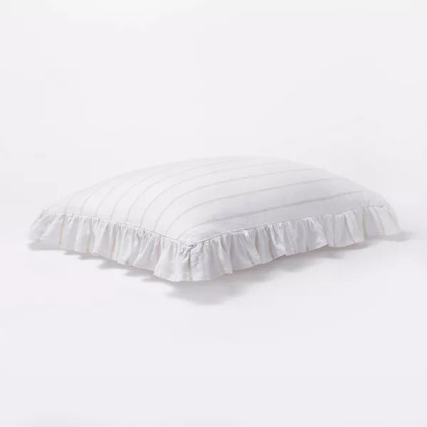 Yarn Dye Stripe with Ruffle Comforter & Sham Set White/Khaki King