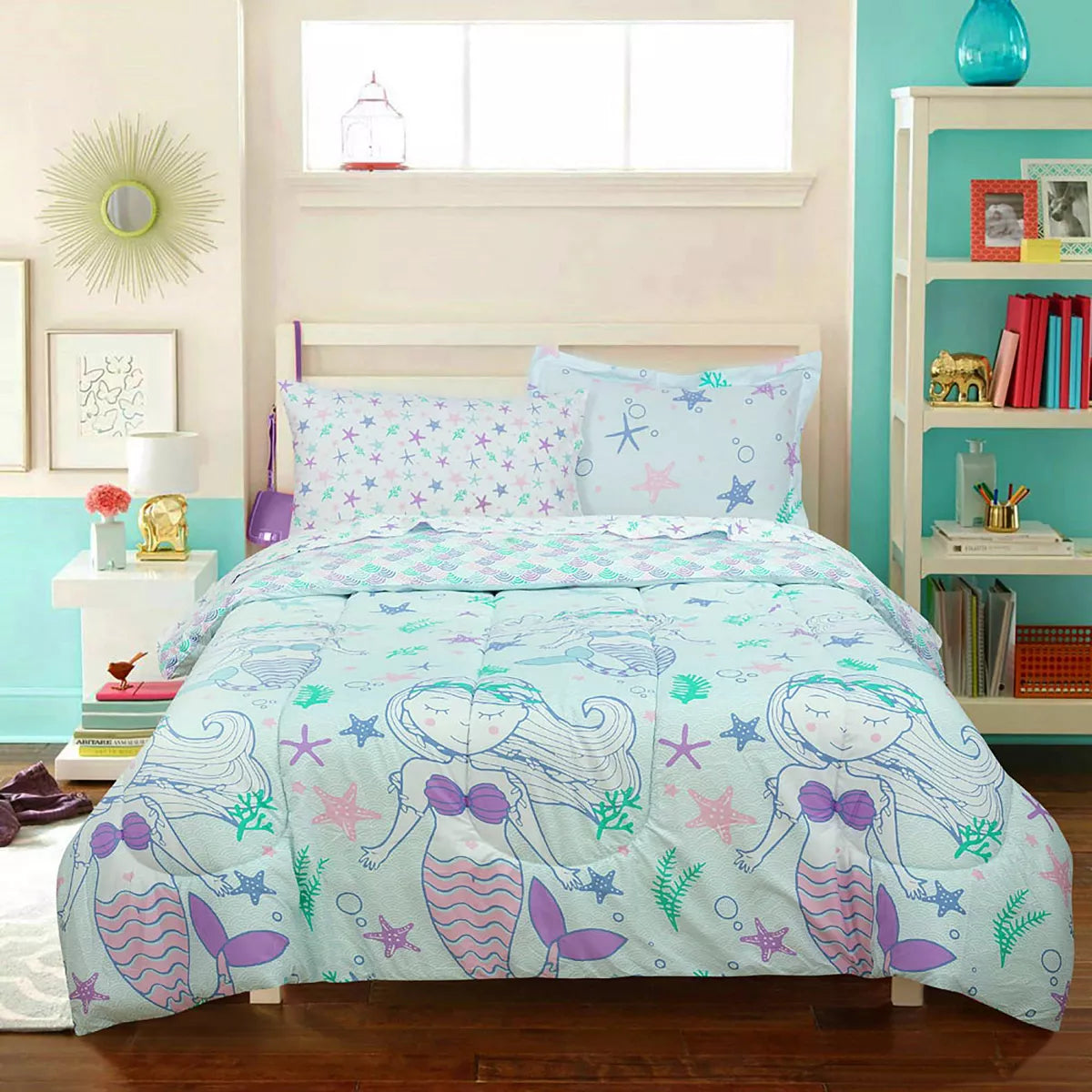 5pc Mystical Mermaid Kids' Bed in a Bag Blue Girls,Bedding Set, Microfiber, Fade-Resistant - Full