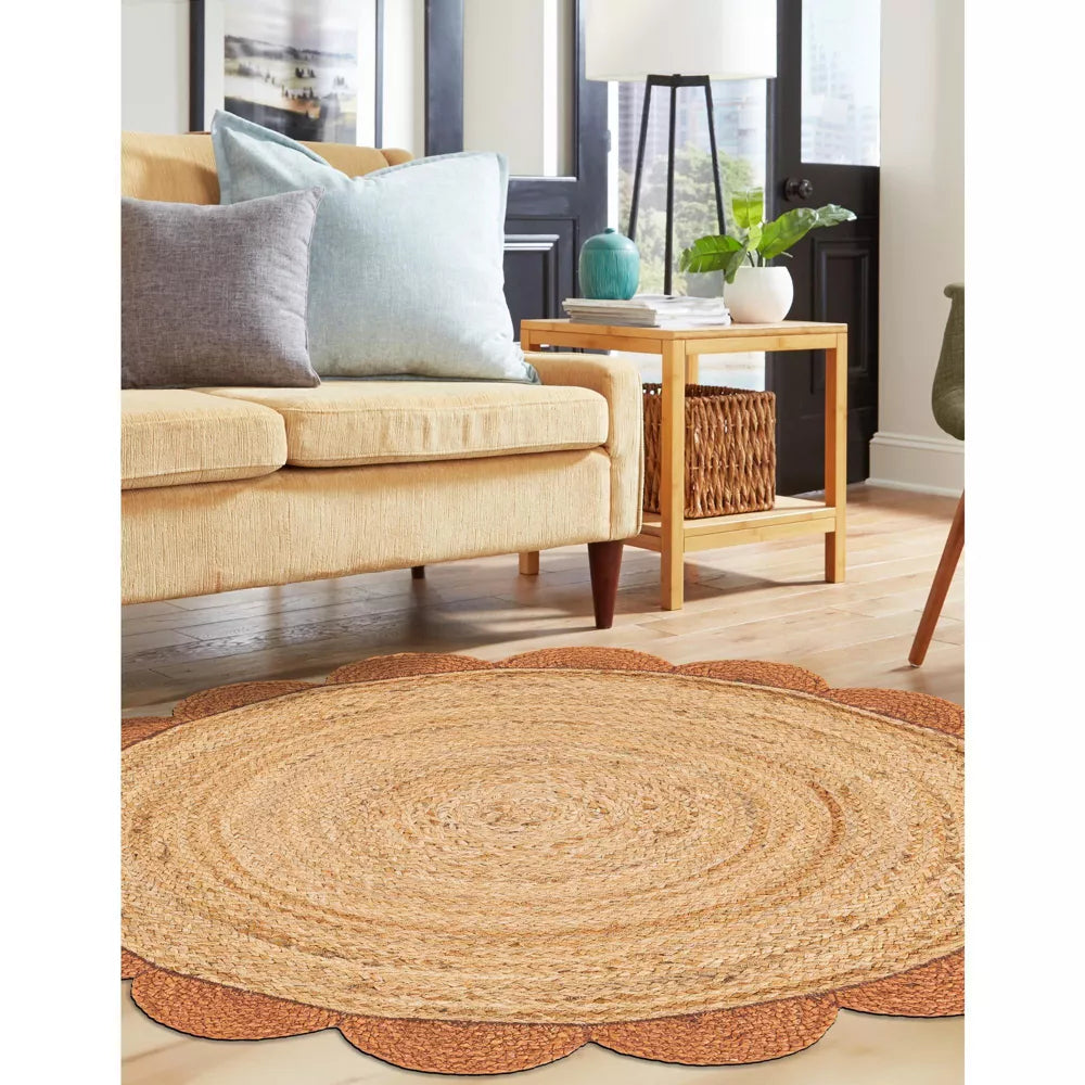 8' Round Scallop Braided Jute Collection Area Rug SHOWROOM ITEM ...