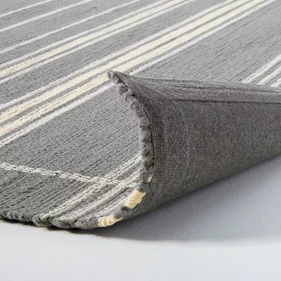 Wool Blend Variegated Stripe Area Rug Dark Gray