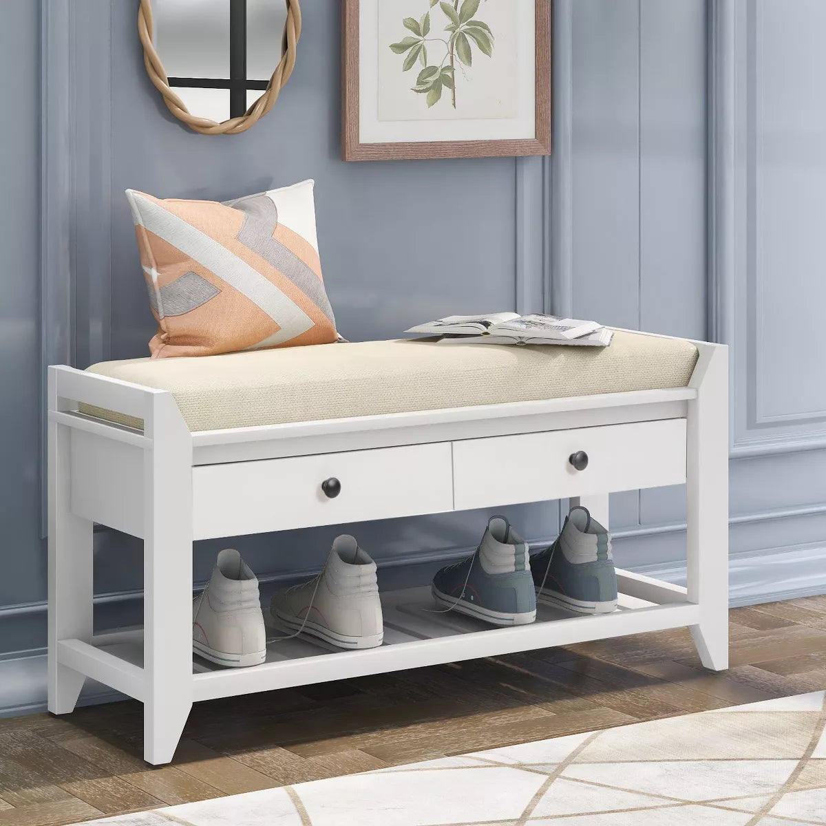 Sapphtopaz Modern Storage Bench Shoe Rack with Cushioned Seat - SHOWROOM ITEM