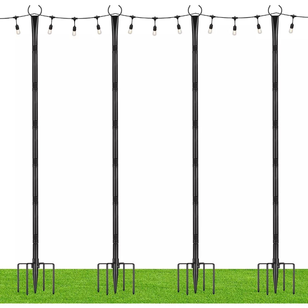 2-Pack Black Metal Light Poles w/ Hooks