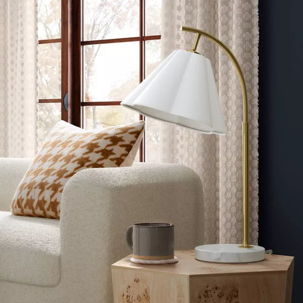 Scalloped Table Lamp with Marble BASE ONLY - White
