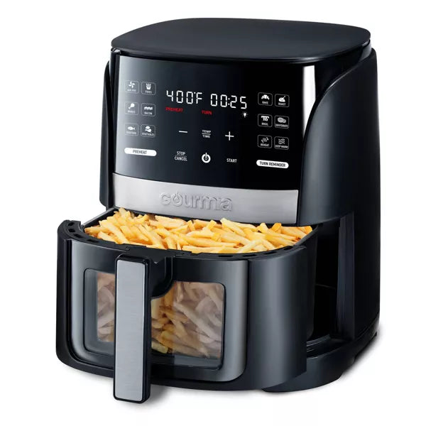 Digital Window Air Fryer with 12 Presets & Guided Cooking Black: Stainless Steel